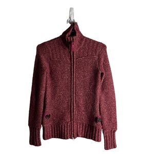 Lole Women's Red Full Zip Crewneck Knit Sweater